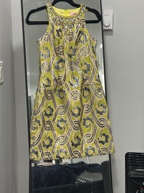 Lilly Pulitzer Yellow and Silver Embellished Halter Mini Dress